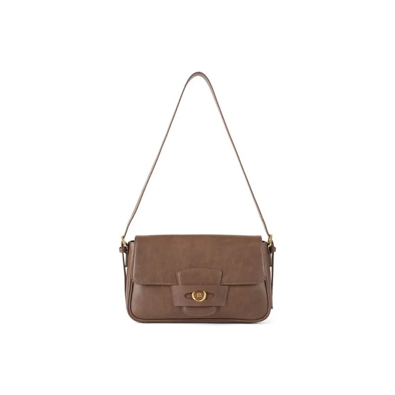 LA FESTIN Cow Leather Shoulder Bag Medium Size Women's Caramel Brown/Dark Wood Brown-0