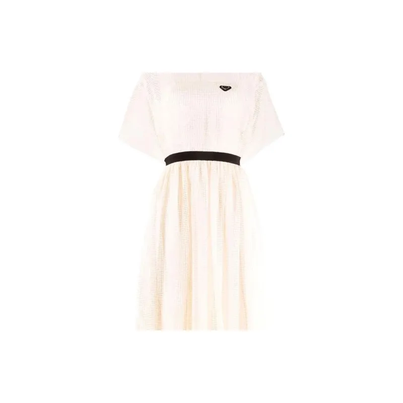 PRADA Short Sleeved Dress Women's White-4