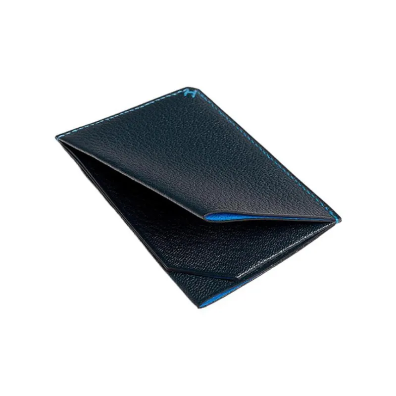 HERMES Mysore Goat Skin Card Holder Men's Navy Blue/Mermaid Blue-2