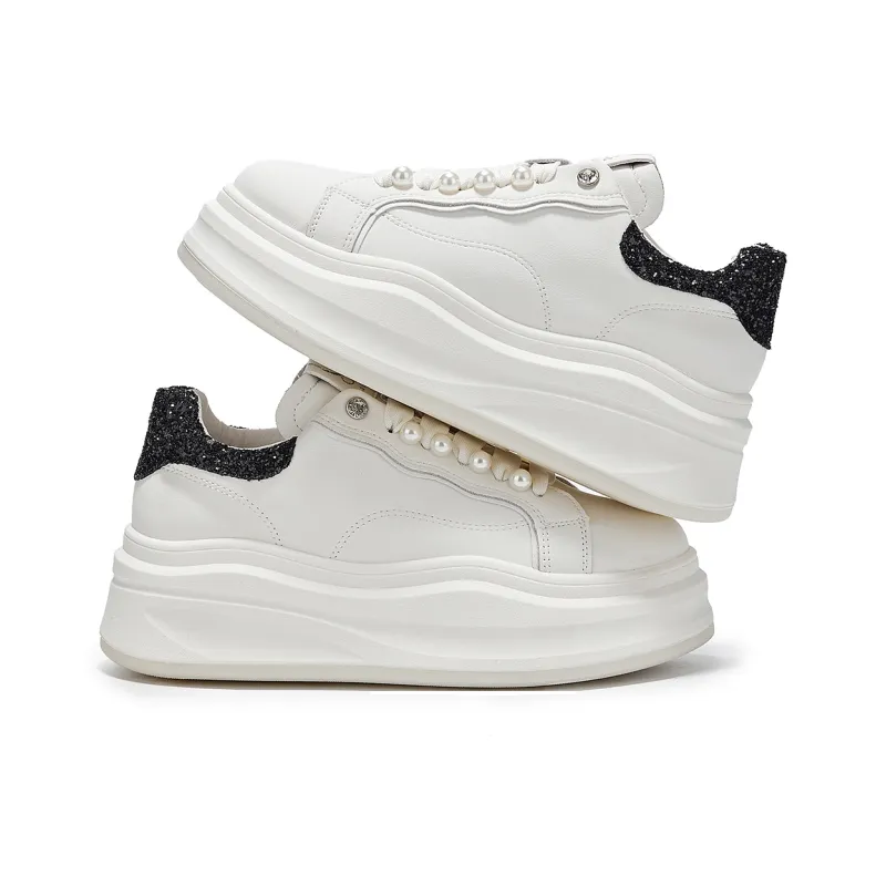 La Chapelle Fashion Trend Wear-Resistant Height Increasing Low-Top Skateboard Shoes Women's White-3