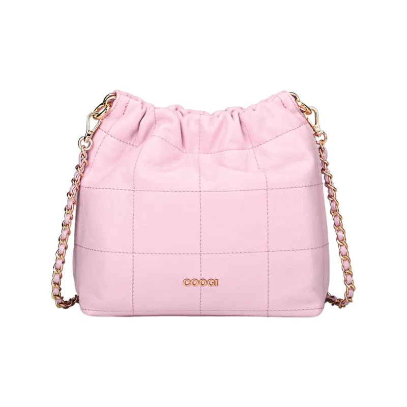 COOGI Cow Leather Hobo Bag Shoulder Bag Crossbody Bag Women's Rose Pink/Black-6