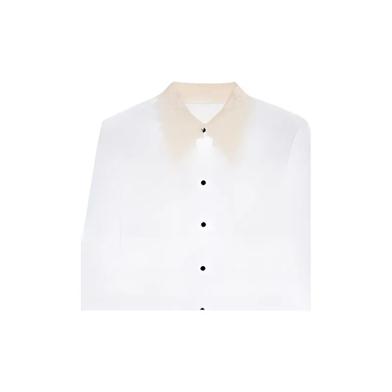 SAINT LAURENT Striped Lace Embroidered Shirt-3