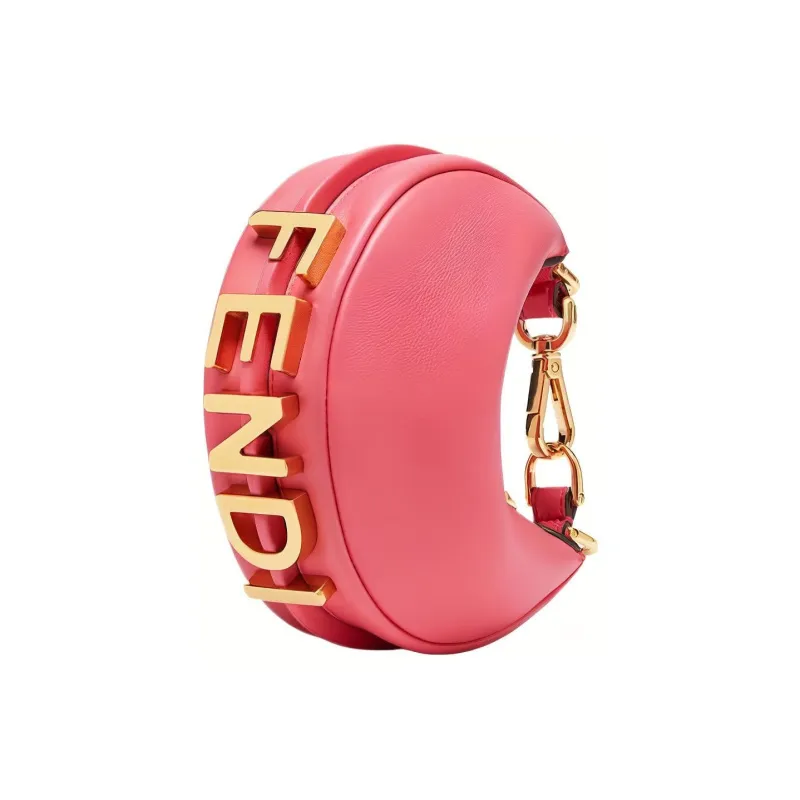 FENDI Fendigraphy Calfskin Crescent Bag Handbag Wrist Bag Extra Mini Women's Pink-0
