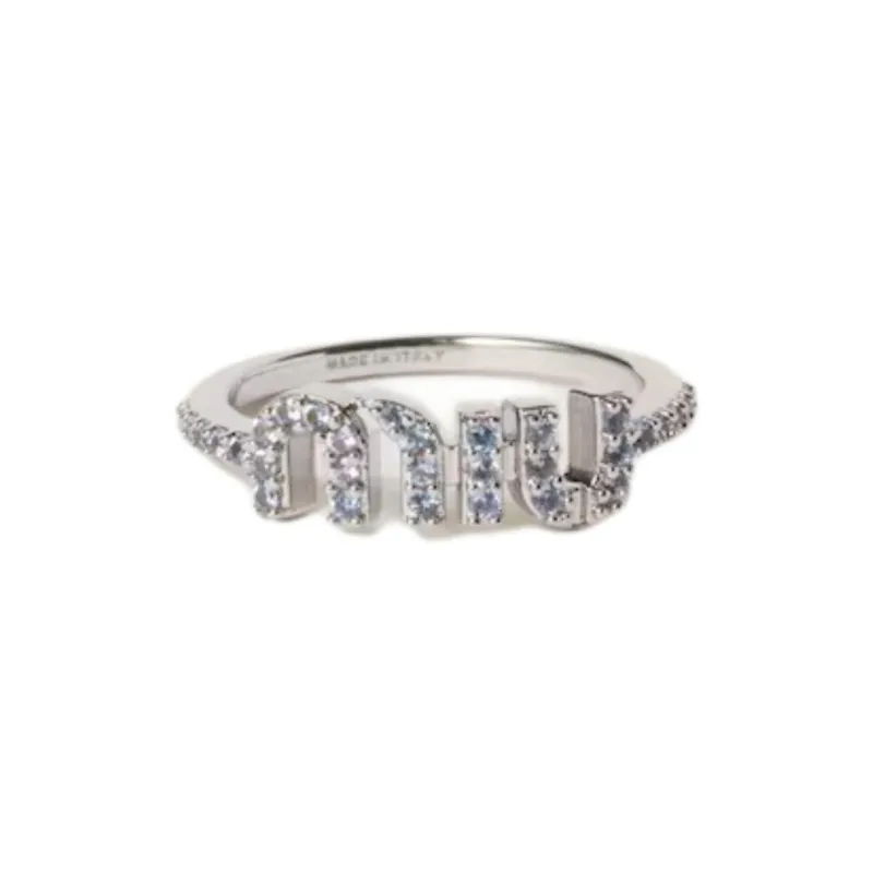 MIU MIU Cubic Zircon, Metal, Palladium Plated Rings Women's Blue-1