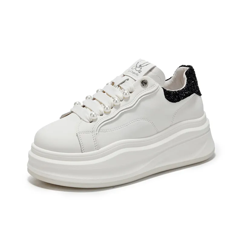 La Chapelle Fashion Trend Wear-Resistant Height Increasing Low-Top Skateboard Shoes Women's White-1