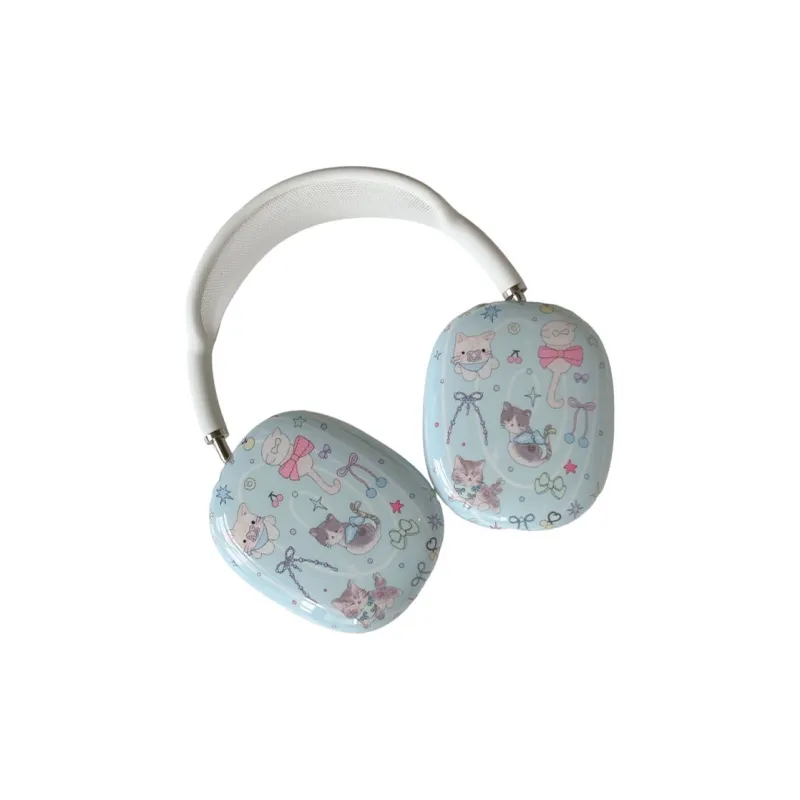 Baohuguang Compatibility With AirPods Ma TPU Fresh Blue Bowknot Kitten Fully Enclosed Headphone Cases-2