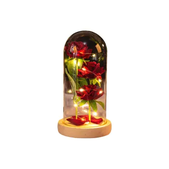 YUZHAOLIN Three Faux Rose Glass Dome Ornament Preserved Flower Dried Flower Arrangement
