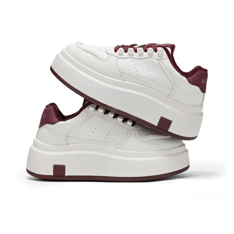 La Chapelle Height Increasing Fleece Lined White Sneakers Low Top Skateboard Shoes Women's Ankara Red-3