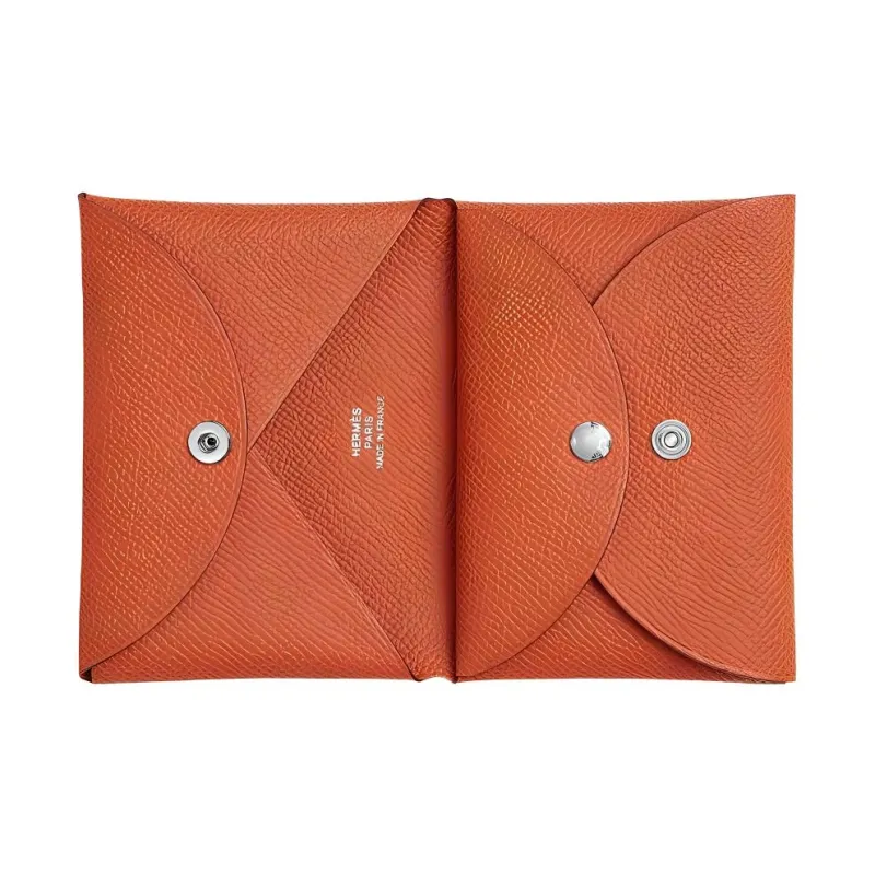 HERMES Calvi Duo Epsom Leather Card Holder Mini Women's R1 Terre Battue Red Soil Color-1