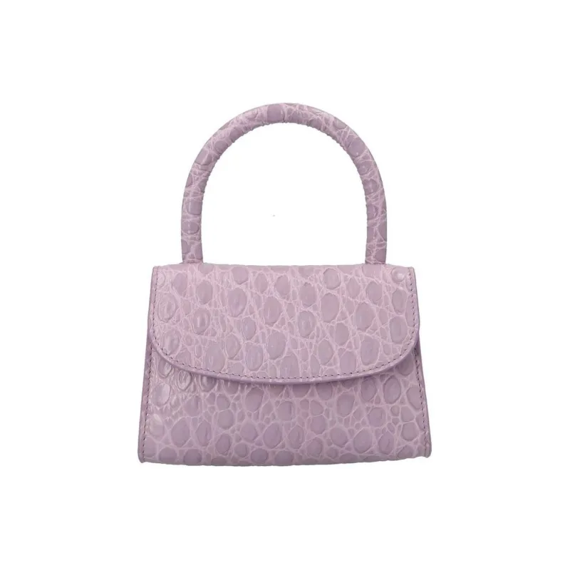By Far Croco Leather Crossbody Bag, Cell Phone Pouch, Handbag, Clutch Mini Women's Lilac Purple-1