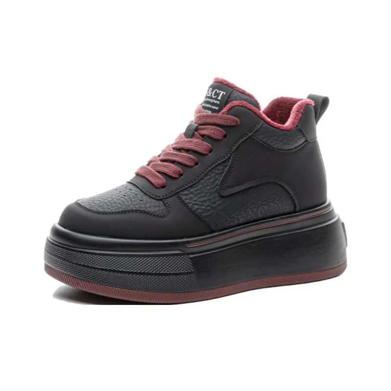 NRDROFFICIAL Skateboard Shoes Women's High Top Black White, Black Red-22