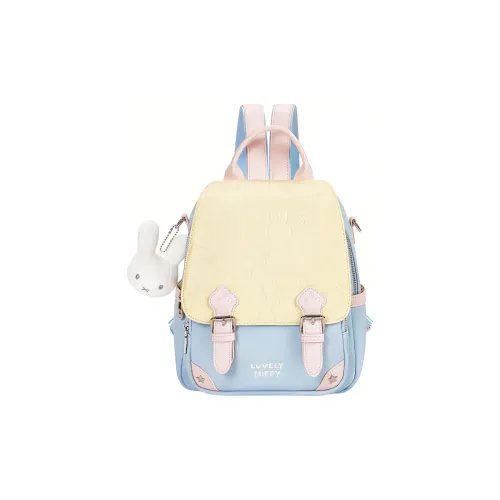Miffy Synthetic Leather One Shoulder Crossbody Portable Backpack Medium Size Women's Blue Yellow/Brown