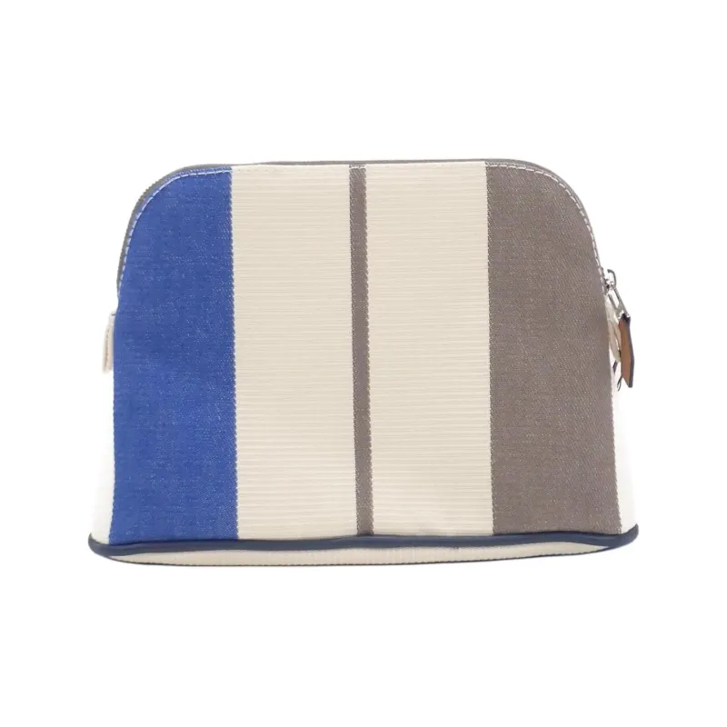 HERMES Bolide Sheepskin With Cotton Storage Bags Toiletry Bags Mini Women's Elephant Gray/Azure Blue-1