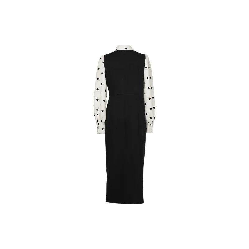 Duffy Fashion Long Sleeved Dresses Women's Black White-1
