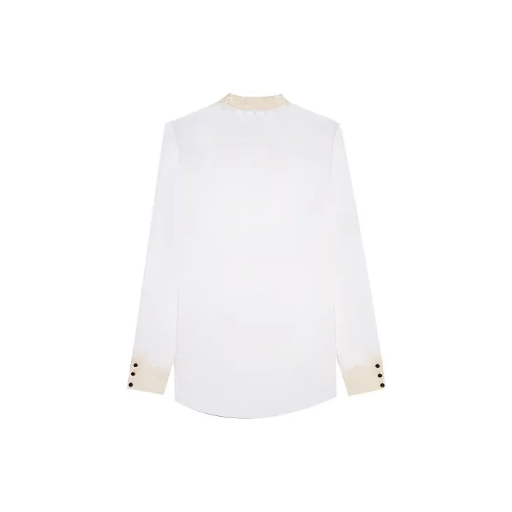 SAINT LAURENT Striped Lace Embroidered Shirt-1