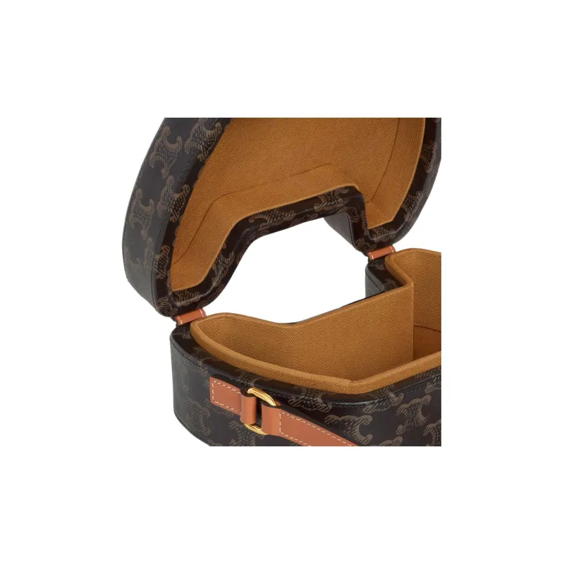 CELINE TriompheCANVAS Sheepskin Cow Leather Patchwork Gamepad Bag Crossbody Bag Shoulder Bag Women's Tawny-3