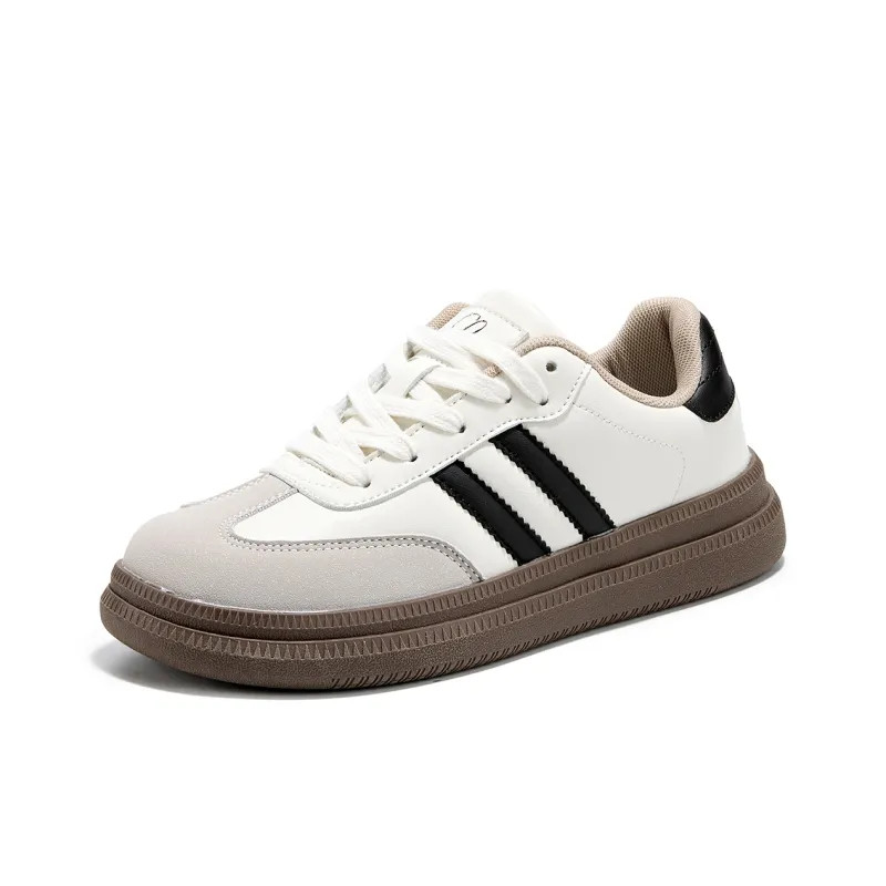 La Chapelle Wear-Resistant Height Increasing Low-Top Skateboard Shoes Women's Beige Black-1