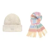 White Hat+Pink Blue Scarf