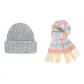 Gray Hood+Pink Blue Scarf