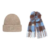 Brown Hat+Blue Coffee Color Scarf