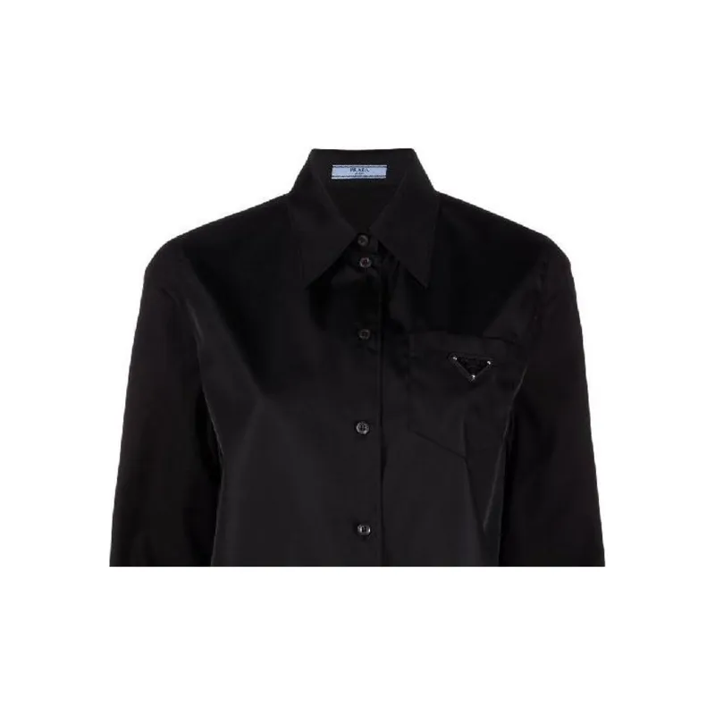 PRADA Triangle Logo Long Sleeve Shirt Black-4