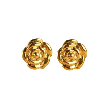 Royal Dragon Mirror 18K Gold Stud Earrings Women's