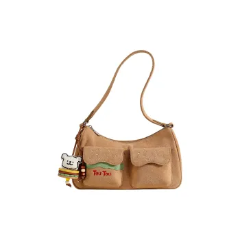 TOUTOU Maltese Collaboration Fabric Shoulder Bag Large Size Women's Cocoa Milk Tea Apricot