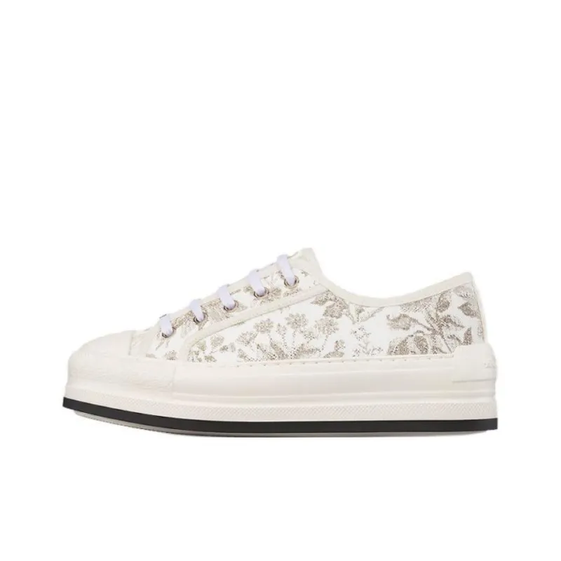 DIOR Walk'n'Dior Platform Shoes Low Top Skateboard Shoes Women's White Gold-0