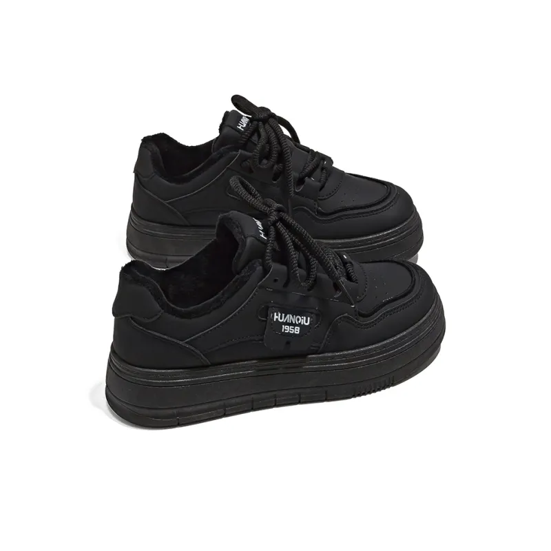 HUANQIU Warm Anti Slip And Wear Resistant Low Top Skateboard Shoes Women's Black-2