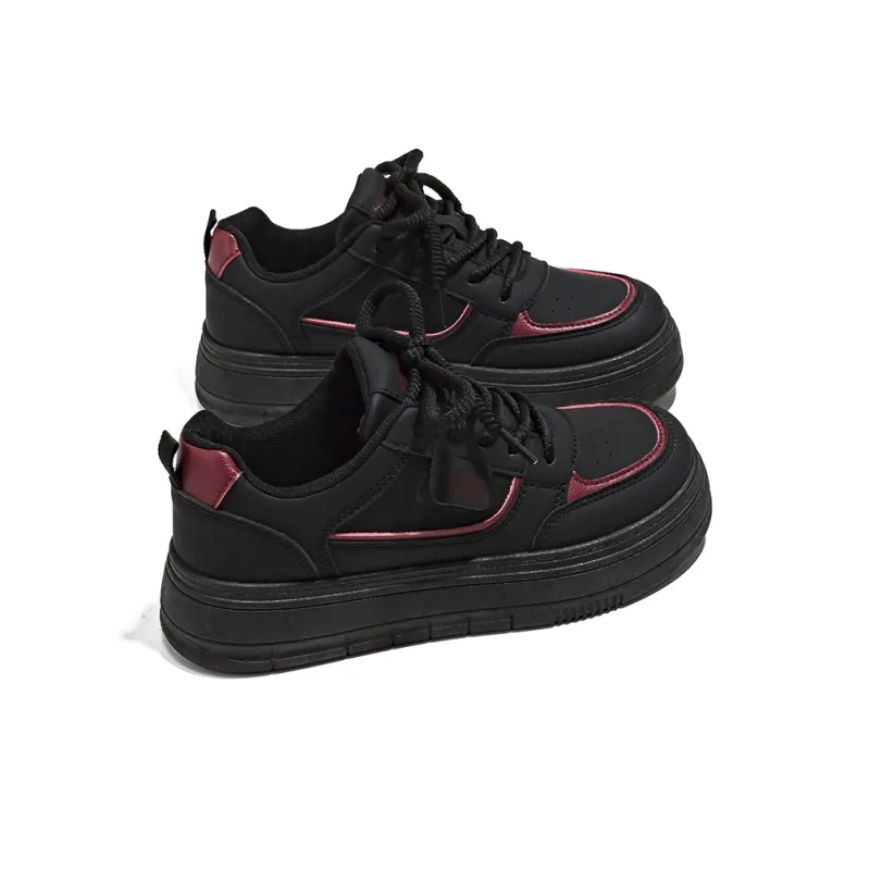 HUANQIU Anti Slip And Wear Resistant Lightweight Low Top Skateboard Shoes Women's Black Red-2