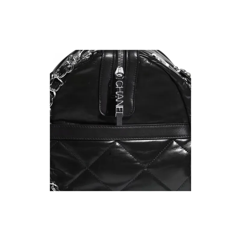 CHANEL Cow Leather Bowling Bag, Shoulder Bag Women's Black-3