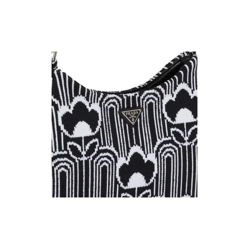 PRADA Cleo Polyester Handbag Women's Black White-3