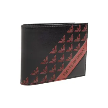 EMPORIO ARMANI Polyurethane With Polyamide Card Holder, Wallet Men's Black & Red