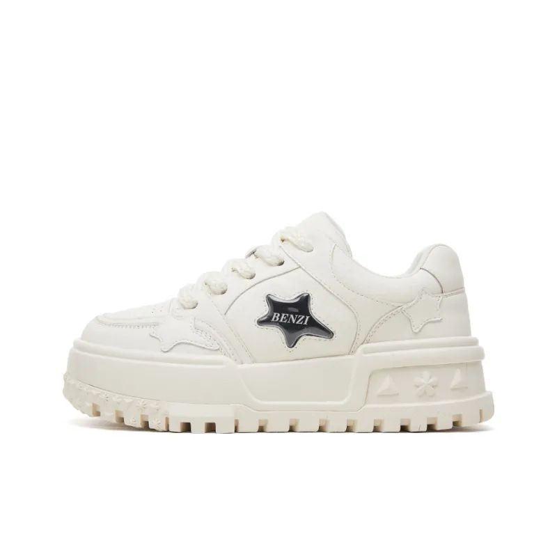 BENZI Skateboard Shoes Women's Low Top White/Beige Polished-5