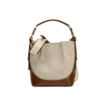 ZARA Polyester Bucket Bag, Shoulder Bag, Crossbody Bag, Handbag Large Size Women's Dark Brown Yellow