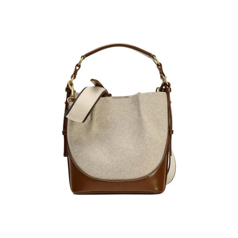 ZARA Polyester Bucket Bag, Shoulder Bag, Crossbody Bag, Handbag Large Size Women's Dark Brown Yellow-0