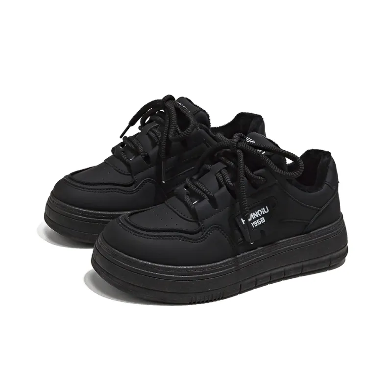 HUANQIU Warm Anti Slip And Wear Resistant Low Top Skateboard Shoes Women's Black-1