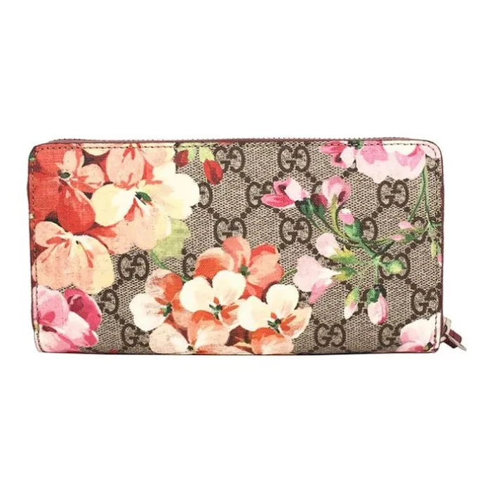 GUCCI GG Blooms Canvas Long Zip Closure Wallets Women's Ebony/Pink-1