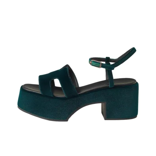 HERMES Jam Strap Sandals 7.5cm Women's Green