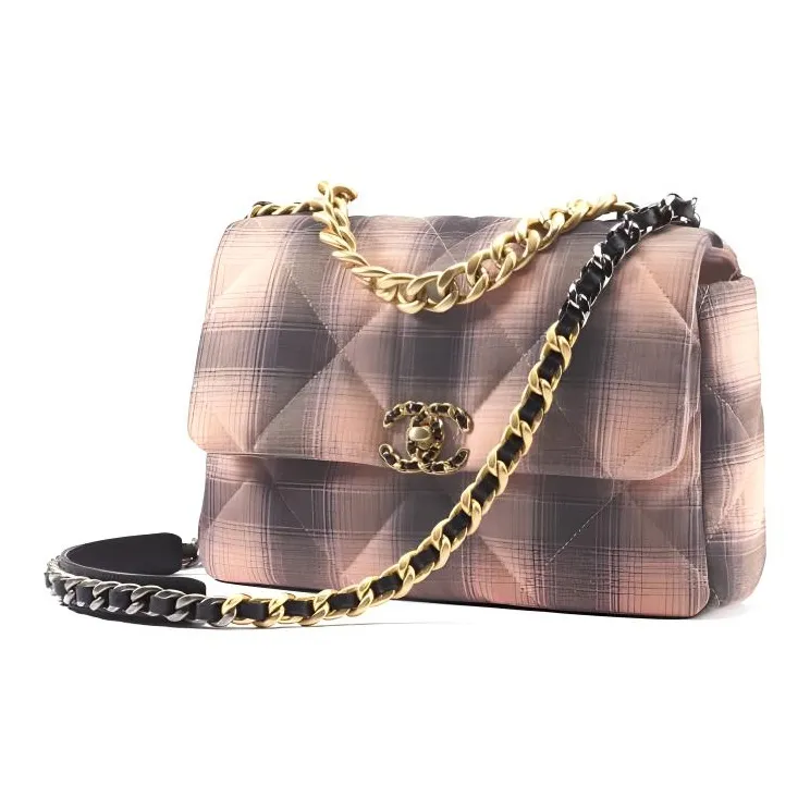 CHANEL 19Bag Cotton Shoulder Bag, Crossbody Bag Tubas Women's Pink/Black-1