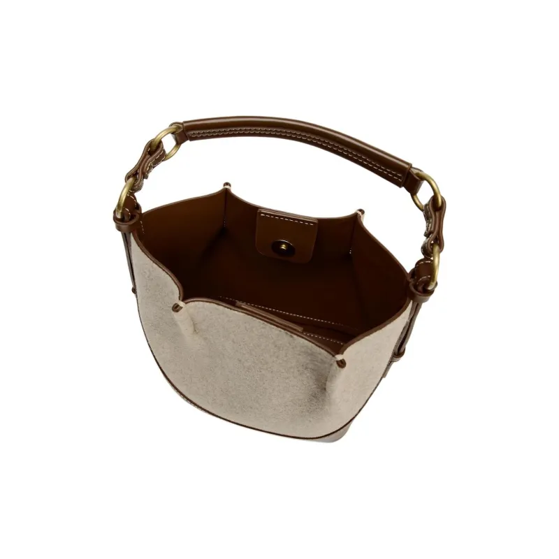 ZARA Polyester Bucket Bag, Shoulder Bag, Crossbody Bag, Handbag Large Size Women's Dark Brown Yellow-4