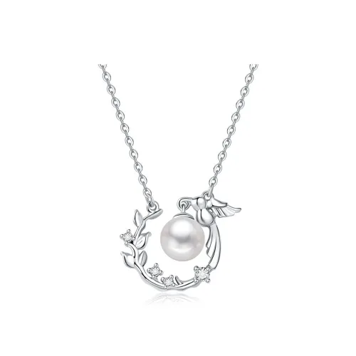Royal Dragon Mirror Freshwater Pearl Necklaces Women's Silver/White