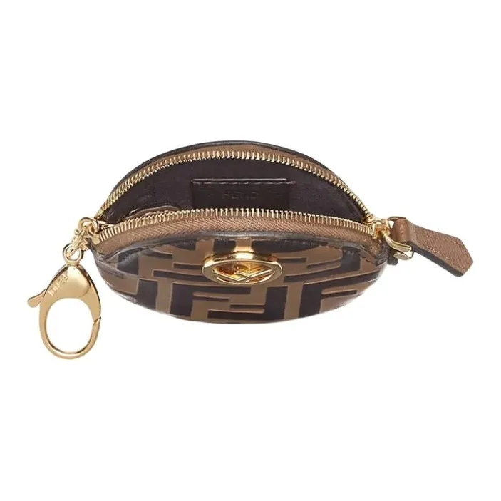 FENDI Leather Coin Purse Women's Brown-2