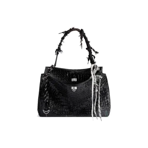 Balenciaga Cow Leather Shoulder Bag, Crossbody Bag, Handbag Large Size Women's Black