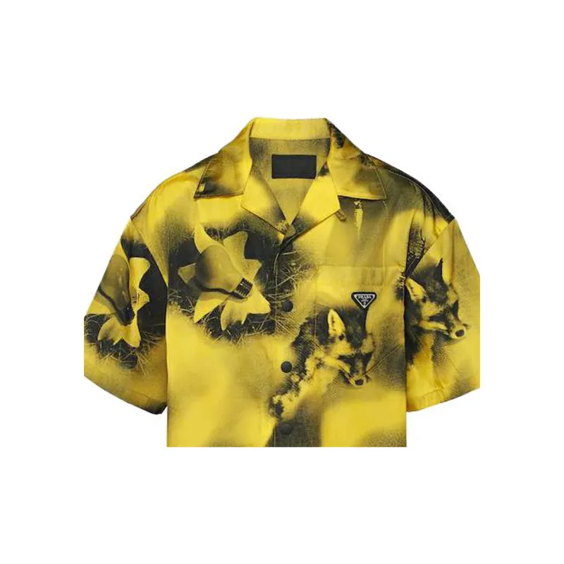 PRADA Pre Owned PRADA Abstract Fox Print Short Sleeve Bowling Shirt From The Closet Of Pusha T-4
