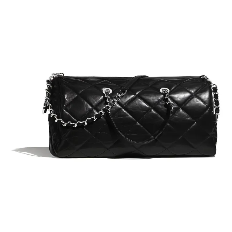 CHANEL Cow Leather Bowling Bag, Shoulder Bag Women's Black-1