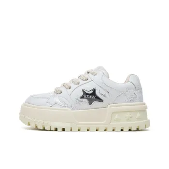 BENZI Skateboard Shoes Women's Low Top White Polished/Beige Polished
