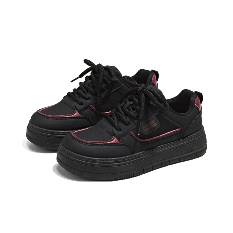 HUANQIU Anti Slip And Wear Resistant Lightweight Low Top Skateboard Shoes Women's Black Red-1