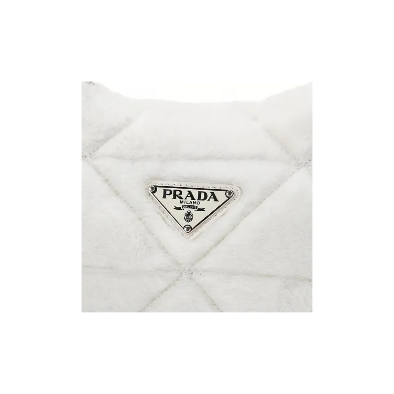 PRADA Re Edition Shearling Crossbody Bag, Shoulder Bag Women's White-6