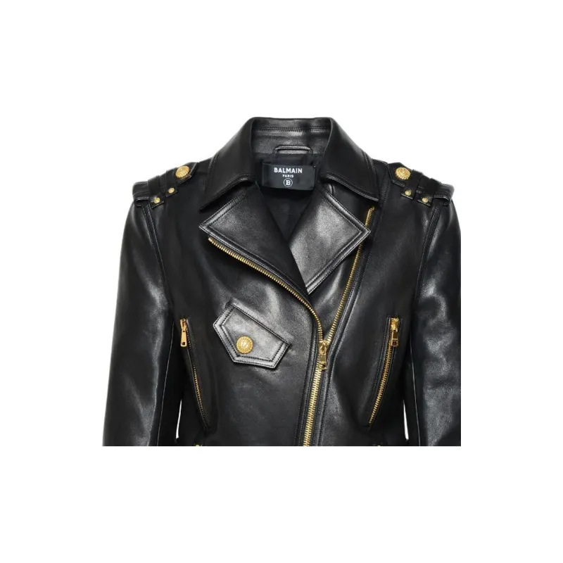 BALMAIN Zipped Leather Biker Jacket-2